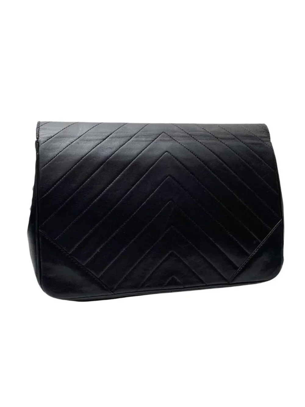 Chanel Lambskin Stitch CC Logo Chain Shoulder Bag Black